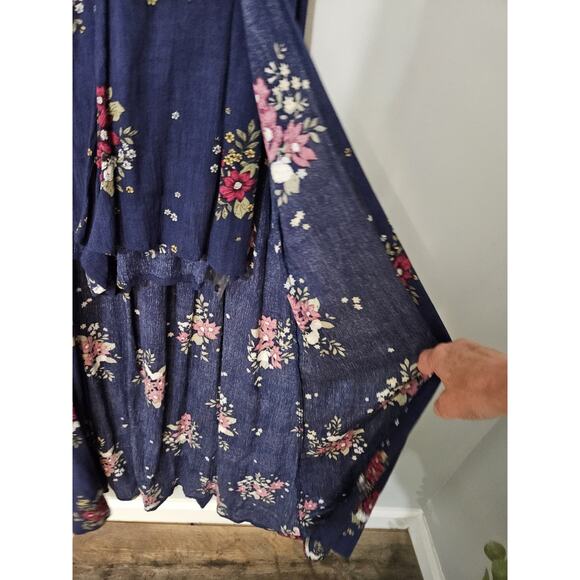 Hem & Thread Wrap Romper Blue Floral Womens Medium Tie Back Bloomcore Boho Gypsy - Picture 7 of 13